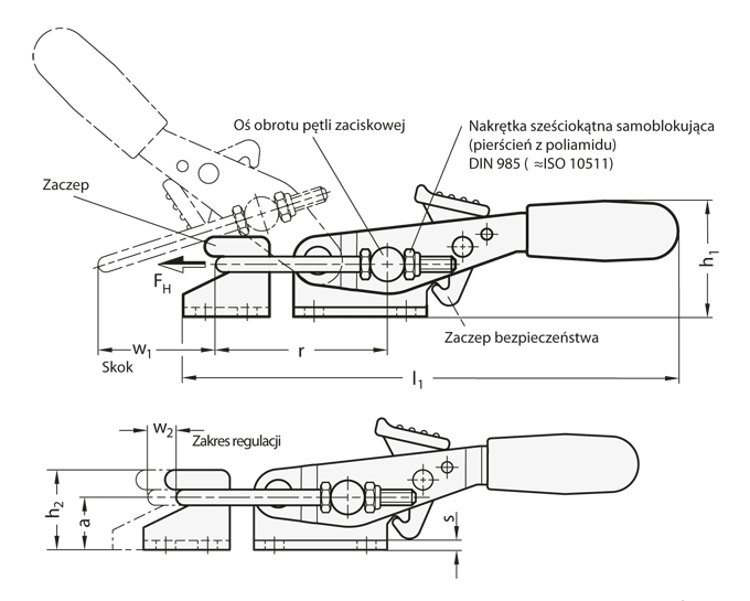 Rys. 1. Budowa dociskacza poziomego GN 851.3